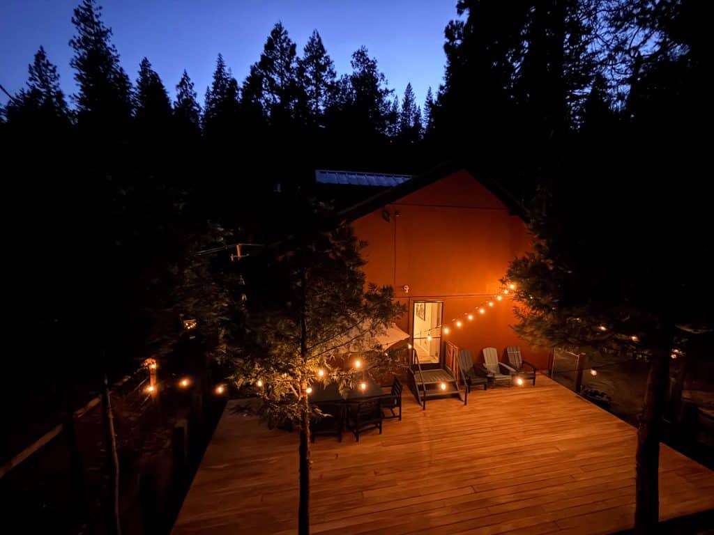 Boom Chalet Evening Back Deck