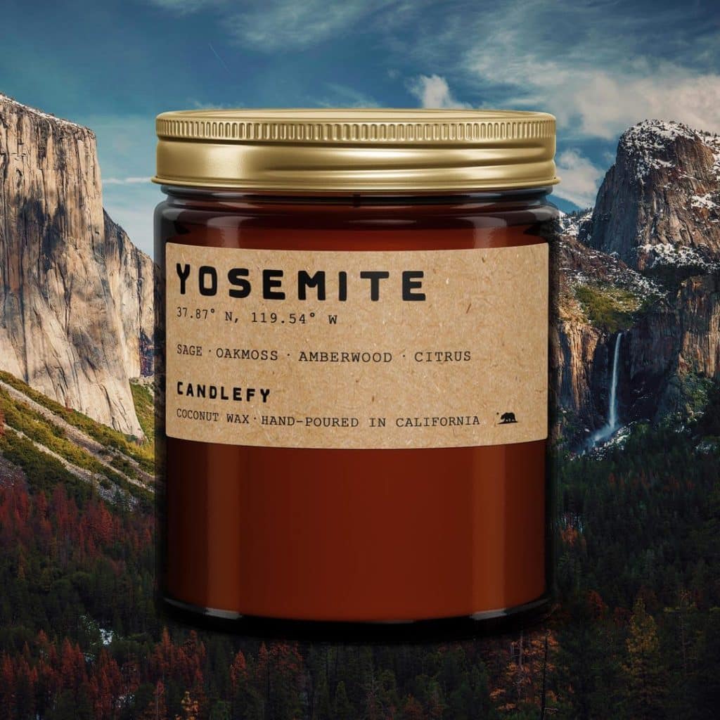 Candlefy Yosemite scented candle in an amber jar