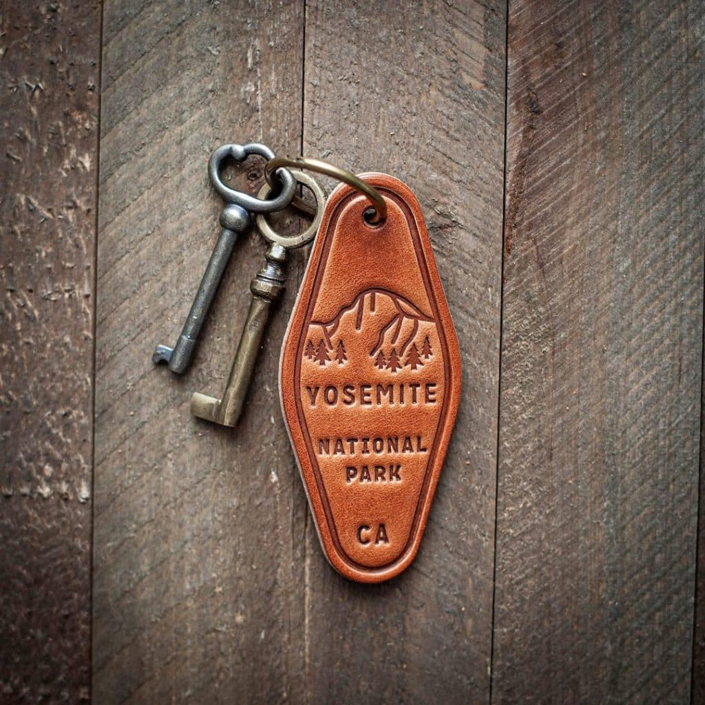 Motel-style Yosemite leather keychain by SugarhouseLeather