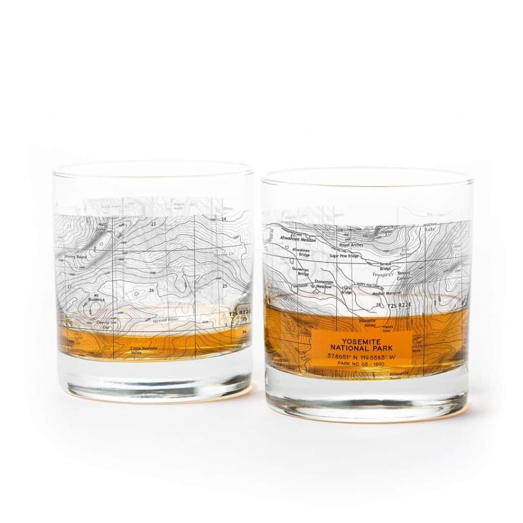 Yosemite topographic map whiskey glasses by Black Lantern Studio